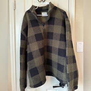 Old Navy Men’s XXL Oversized Plaid Sherpa Quarter Zip Pullover Sweatshirt
